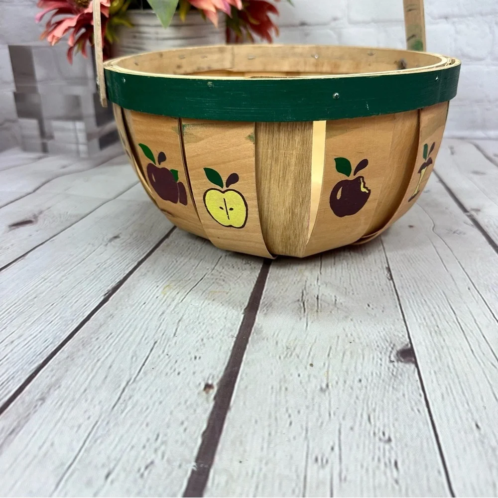 vtg 1995 Decorative Wooden Basket apples cottagecore farmhouse rustic country